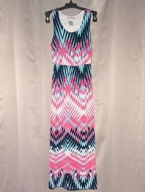 Three Hearts Pink, Blue & White Printed Maxi Dress